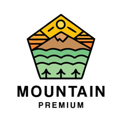 Premium Monoline Mountain vintage Logo Design Emblem Vector illustration Adventure badge symbol icon