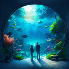 Obraz na płótnie Canvas Couples Aquarium Date