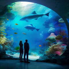 Obraz na płótnie Canvas Couple at an Aquarium