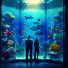 Fototapeta na wymiar Couple at an Aquarium