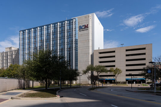 Houston, Texas, USA - March 9, 2022: Closeup of Baylor College of Medicine sign on the building at Texas Medical Center in Houston, Texas, USA, a private, independent health sciences center. 