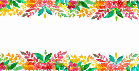 illustrazione di biglietto di auguri floreale con copy space al centro e colori pastello e acquerello ai bordi   creata con intelligenza artificiale, AI - obrazy, fototapety, plakaty