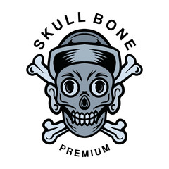 Premium Monoline Skull Bone Logo Design Vintage Emblem Vector illustration Face Skeleton Badge Symbol Icon