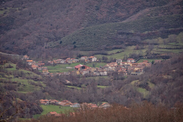 General view of the village Posada de Valdeon in the Picos de Europa National Park in Spain