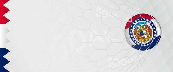 Banner design of a football ball with flag of Missouri in football net, the goal by national soccer team of Missouri.