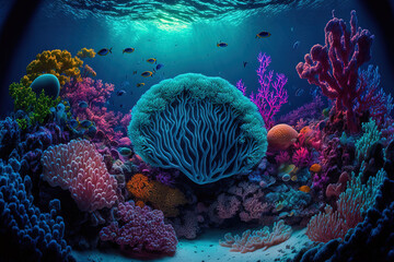 Fototapeta na wymiar Underwater coral reef, sea coral lagoon, and ocean ecology. Generative AI