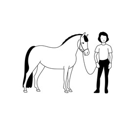 Fototapeta premium Happy girl and a pony are standing next to each other