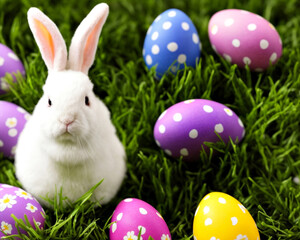 traditional easter celebration with a bunny and eggs