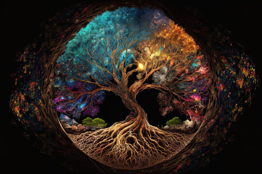 The big tree of life, which connects the terrestrial and heavenly realms, is the source of all life in the cosmos. Generative AI