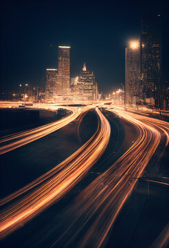 Traffic On Highway At Night With Long Exposure