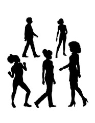 Afro male and female walking silhouette