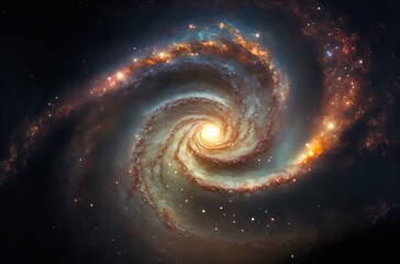 A very large spiral galaxy with stars in the background. Generative AI.