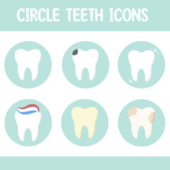 Circle teeth icons isolated on white background. Dental and oral care. Vector illustration.