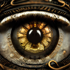 steampunk eye with copper accents, AI generated