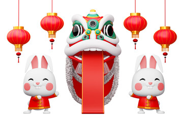 Happy chinese new year 2023, year of the rabbit, 3d rendering