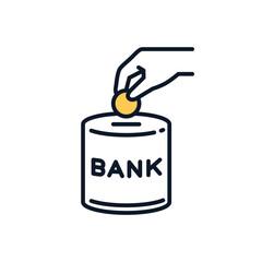 貯金箱へ貯金するシンプルなアイコンイラスト素材