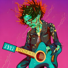 a slimy rotting punk zombie playing guitar