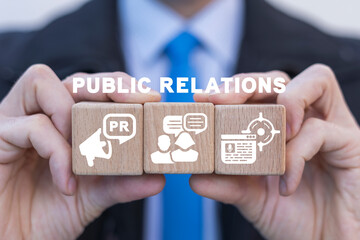 Public Relations (PR) concept. Communication advertising marketing strategy. PR, announcement, interview.