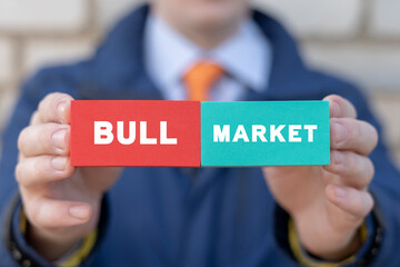 Bullish market concept. Financial investment. Bull stock market forecasting, control,management, investing.