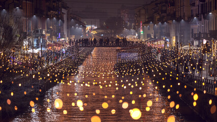 Christmas time in Navigli by night - Milan