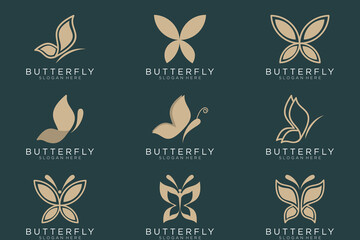 golden butterfly logo conceptual simple icon. Logos. Vector illustration