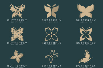 golden butterfly logo conceptual simple icon. Logos. Vector illustration