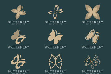 golden butterfly logo conceptual simple icon. Logos. Vector illustration