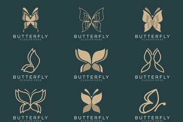 golden butterfly logo conceptual simple icon. Logos. Vector illustration