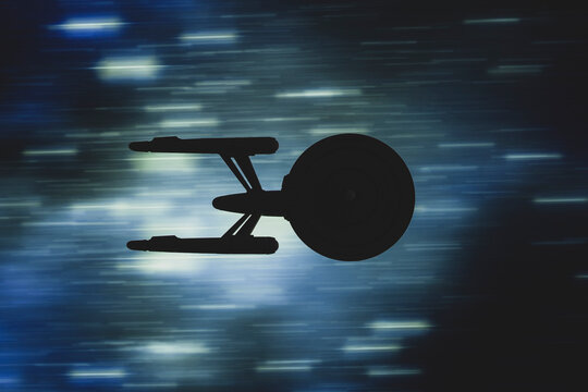 NEW YORK USA - JAN 8 2023 - Star Trek Federation starship USS Enterprise in space warp, NCC 1701 - Hallmark 2022 Ornament 