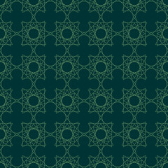 Pattern with crossing thin lines. Abstract geometric texture Dark Green Seamless linear pattern for textile fabric design wrapping Vector illustration Textile swatch Background Line design EPS10 Print