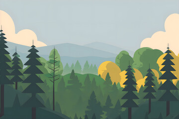 landscape with mountains, minimalist design, vector illustration, forest illustration, beautiful background 