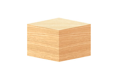 Vector realistic wooden square box. 3d isometric wooden cube shape. Hardwood isometric block cut piece. Nature light timber brick. Kids alphabet word game template. Podium, platform, pedestal