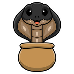 Cute javan spitting cobra cartoon out from bag
