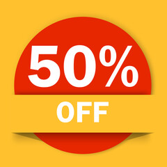 50 percent off. fifty percent discount. Off fifty percent. 3d yellow sale banner. Vector illustration. stock image.