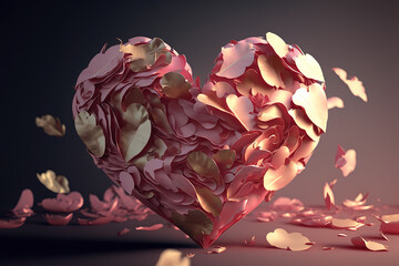 valentines day, pink heart, rose petals, art illustration