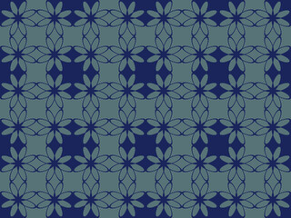 Seamless vector pattern. Line floral pattern seamless background flowers motif. Textile swatch. Modern lux Fabric design. Vector illustration. Abstract geometric texture. Dark Green Blue 10 eps. Tile