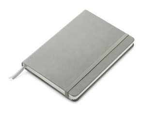 Closed grey office notebook isolated on white