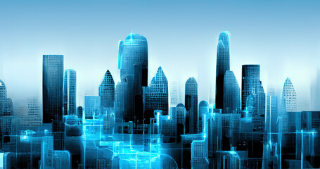 Virtual city skyline.Ai generated image. Not based on any actual scene/pattern.
