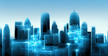 Virtual city skyline.Ai generated image. Not based on any actual scene/pattern.