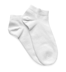 Pair of socks isolated on white, top view