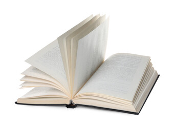 Open old hardcover book isolated on white