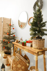 Christmas trees and different festive decor indoors