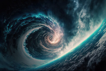 view from space, atmospheric front, art illustration