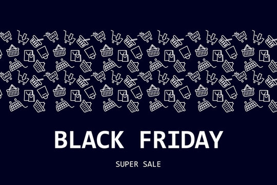 Basket black friday. Special discounts and sales, offers for regular customers and clients and loyalty program. Internet advertising and promotion, marketing. Cartoon flat vector illustration