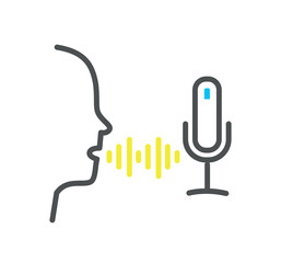 Biometric authorization colorful icon. Microphone recognizes waves and works with audio files. voice access. Modern technologies and digital world, innovations. Cartoon flat vector illustration