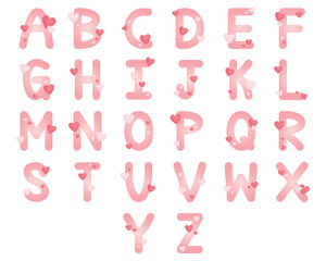 colorful cute pastel heart alphabet for decorating or printing for cards or banner