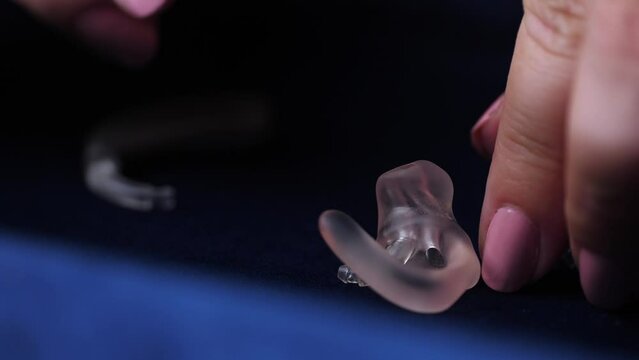 Silicone hearing aid demo product display closeup