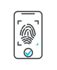 Biometric authorization colorful icon. Fingerprint on smartphone screen, verification and confirmation of identity to enter account and access personal information. Cartoon flat vector illustration
