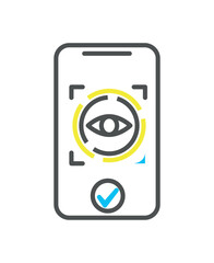 Biometric authorization colorful icon. Eye scan, retina icon on smartphone screen. Modern technologies and digital world, cyberspace. Access to profile or account. Cartoon flat vector illustration