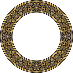 Vector golden round oriental ornament. Arabic patterned circle of Iran, Iraq, Turkey, Syria. Persian frame, border.
